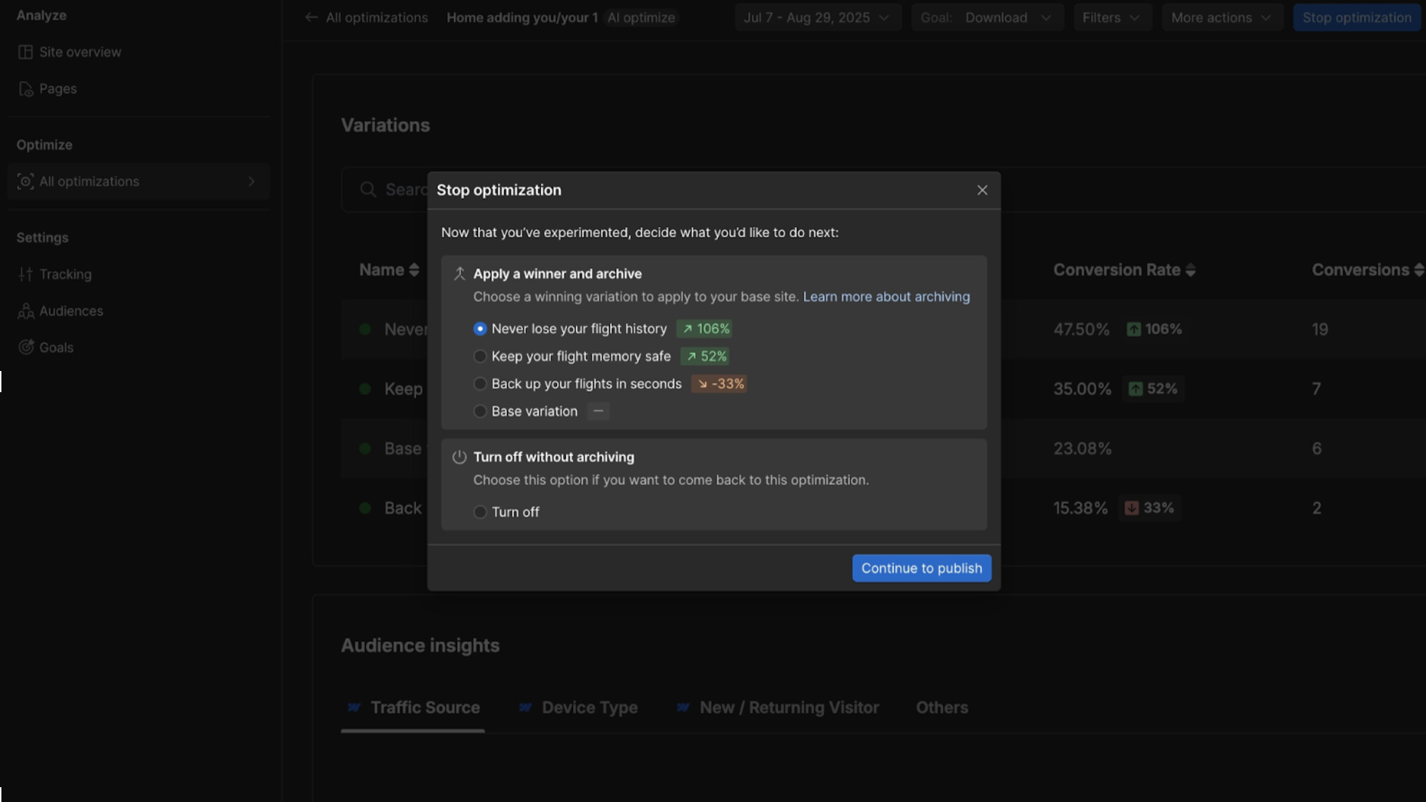 Apply winning variations